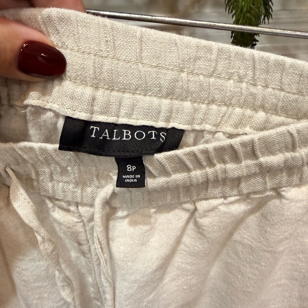 Talbots Beige Linen Drawstring Pants - Picture 2 of 4